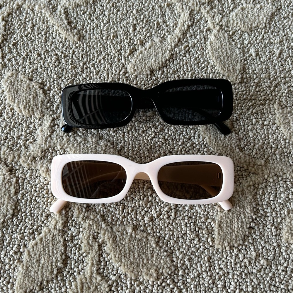 Black and Cream Rectangular Sunglasses